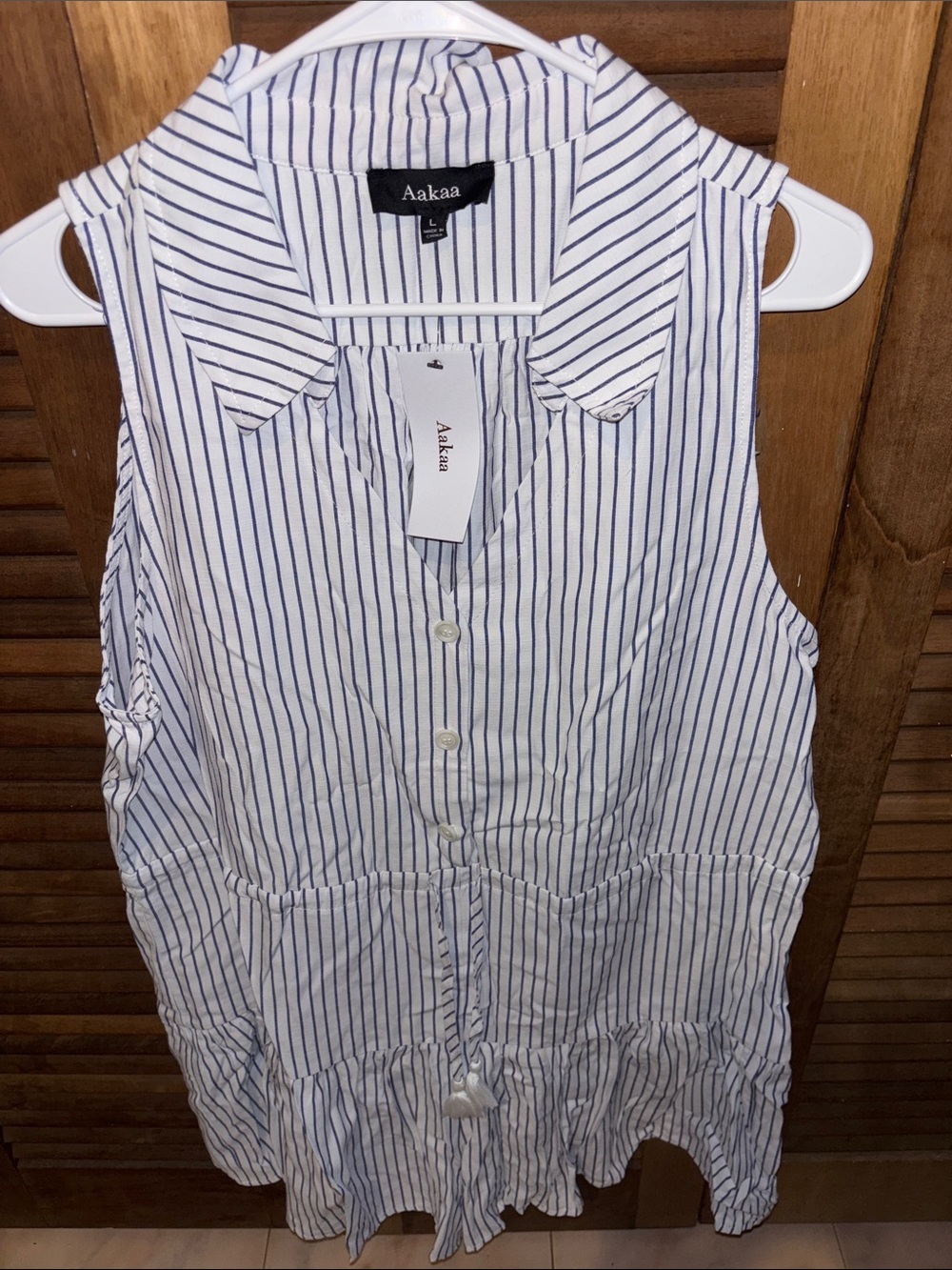 White and Navy Striped Sleeveless Button-Front Romper